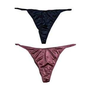 SKIMS 2X G String Onyx Black and Berry Pink Sateen Panties 2 Pair Bundle NWT
